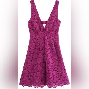ZARA Fuchsia Lace Mini Dress Bow Back Cutout Sleeveless Size Small NWT